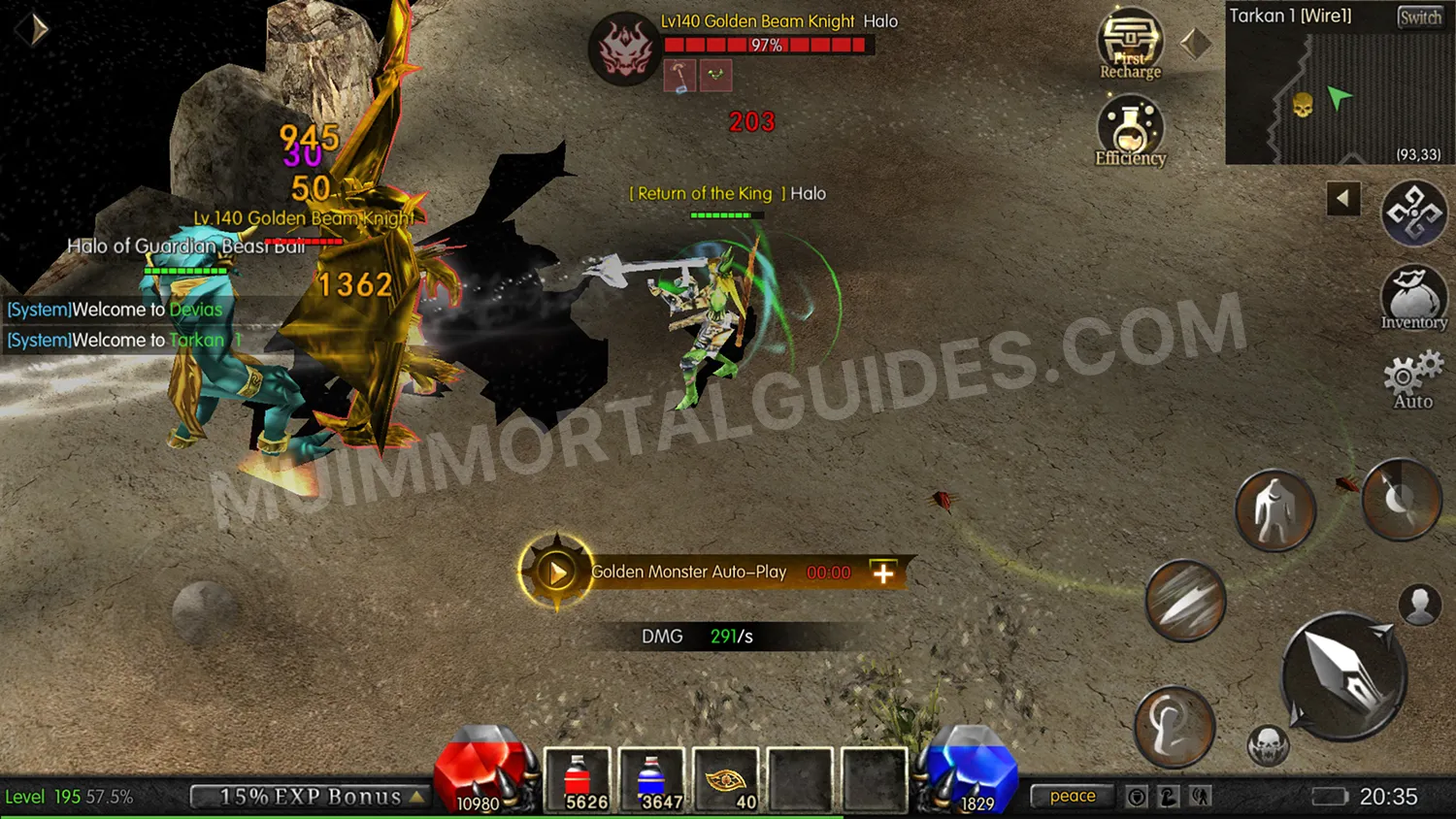Screenshot of a Tarkan Golden Monster in MU Immortal
