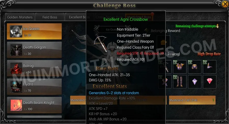 In-game screenshot of Excellent Agni Crossbow tooltip