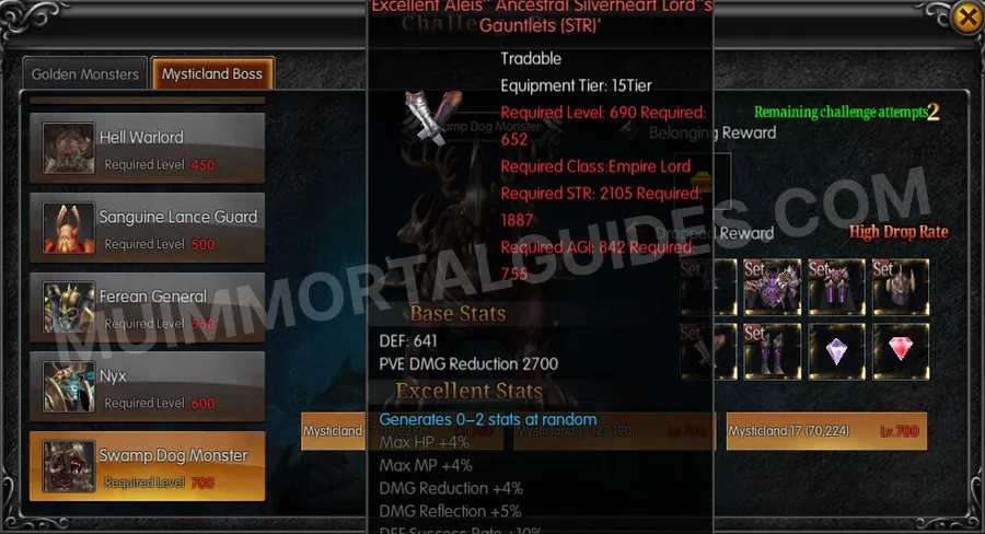 In-game screenshot of Excellent Alei's Ancestral Silverheart Lord's Gauntlets (STR) tooltip