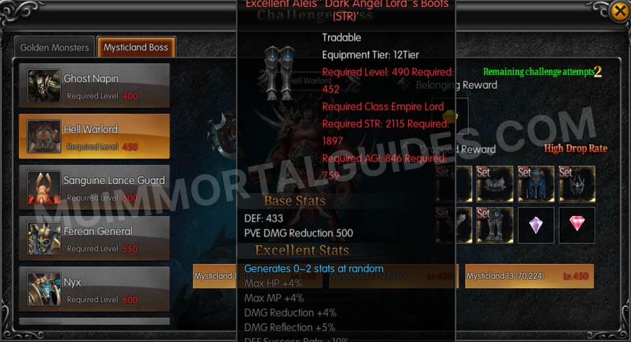In-game screenshot of Excellent Aleis' Dark Angel Lord's Boots (STR) tooltip