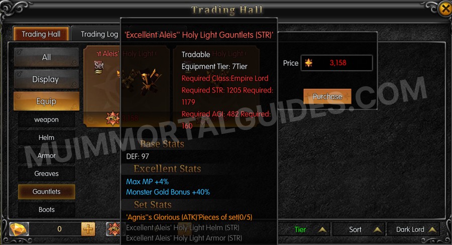 In-game screenshot of Excellent Aleis' Holy Light Gauntlets (STR) tooltip