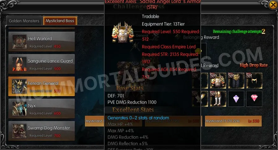 In-game screenshot of Excellent Aleis' Sacred Angel Lord's Armor (STR) tooltip
