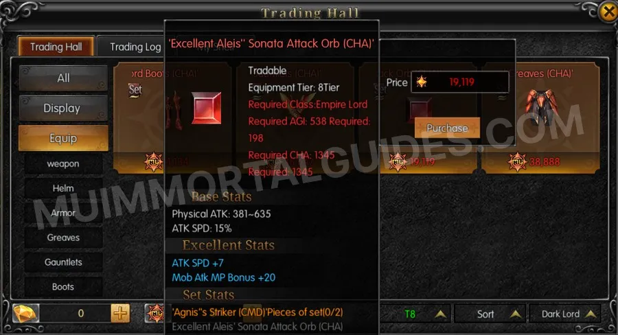 In-game screenshot of Excellent Aleis' Sonata Attack Orb (CHA) tooltip