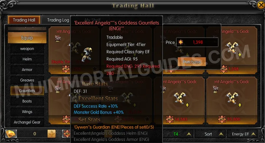 In-game screenshot of Excellent Angela's Goddess Gauntlets (ENG) tooltip