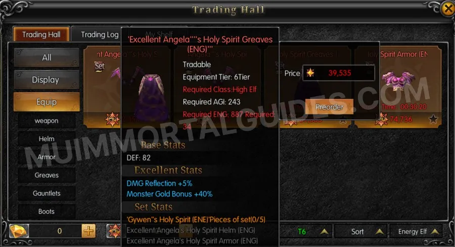 In-game screenshot of Excellent Angela's Holy Spirit Greaves (ENG) tooltip