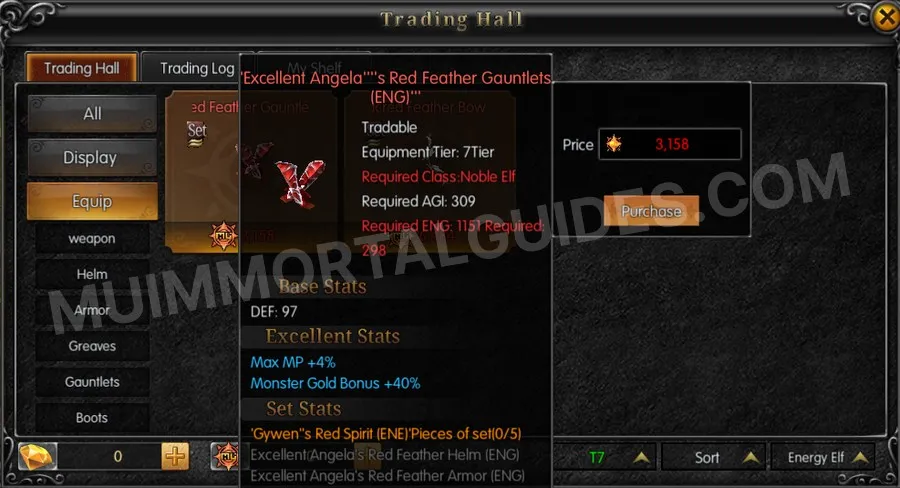 In-game screenshot of Excellent Angela's Red Feather Gauntlets (ENG) tooltip