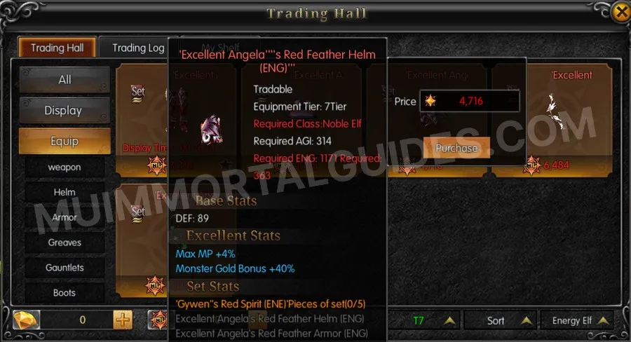 In-game screenshot of Excellent Angela's Red Feather Helm (ENG) tooltip