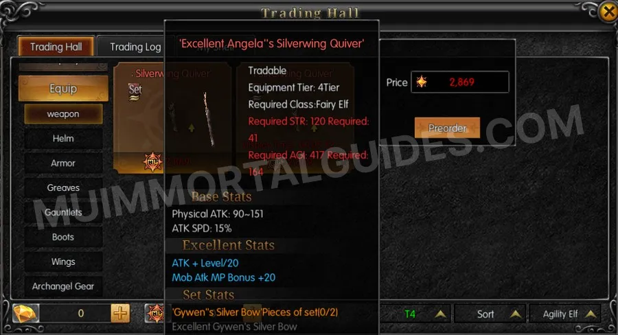 In-game screenshot of Excellent Angela's Silverwing Quiver tooltip