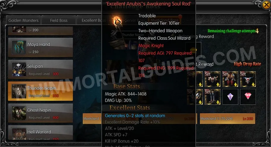 In-game screenshot of Excellent Anubis's Awakening Soul Rod tooltip