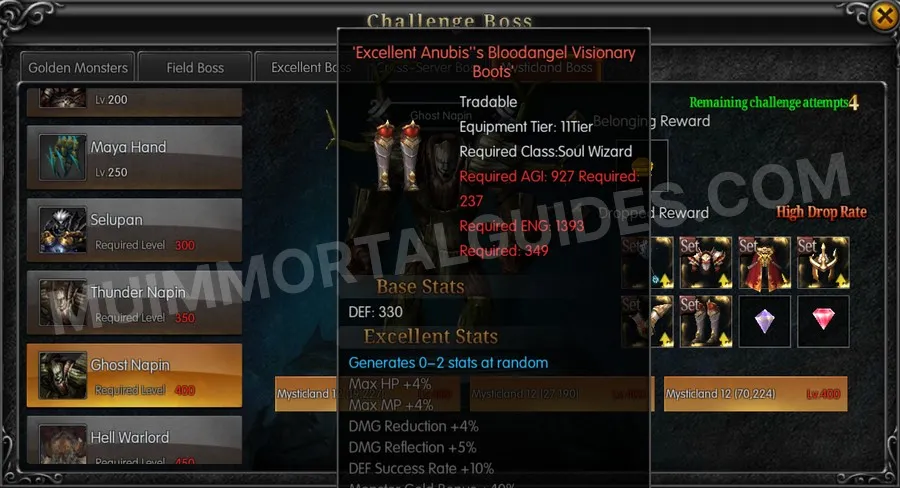 In-game screenshot of Excellent Anubis's Bloodangel Visionary Boots tooltip