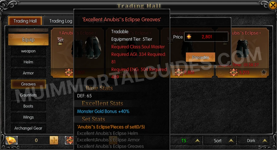 In-game screenshot of Excellent Anubis's Eclipse Greaves tooltip