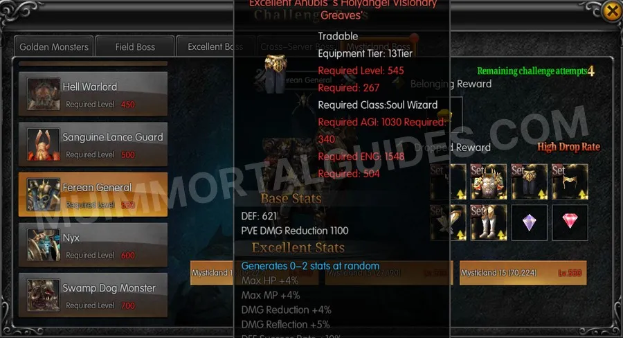 In-game screenshot of Excellent Anubis's Holyangel Visionary Greaves tooltip