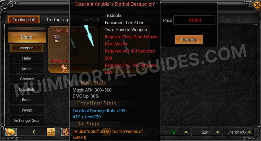 In-game screenshot of Excellent Anubis's Staff of Destruction tooltip