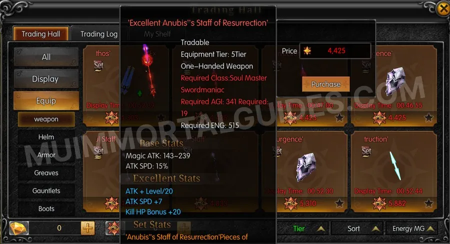 In-game screenshot of Excellent Anubis's Staff of Resurrection tooltip