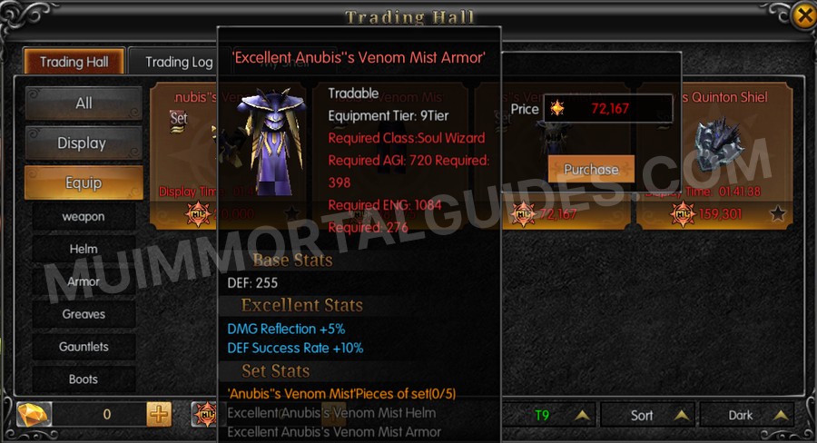 In-game screenshot of Excellent Anubis's Venom Mist Armor tooltip