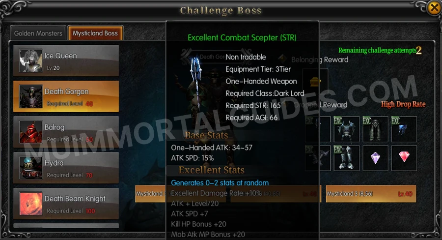 In-game screenshot of Excellent Combat Scepter (STR) tooltip