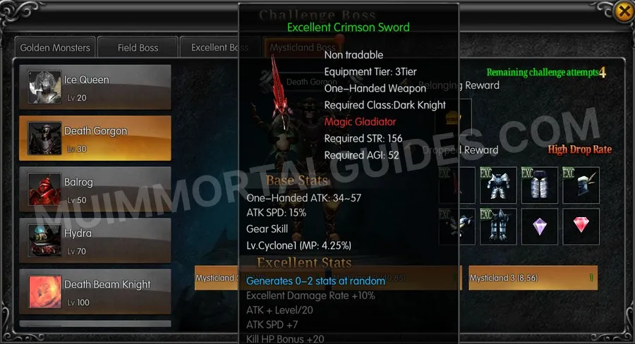 In-game screenshot of Excellent Crimson Sword tooltip