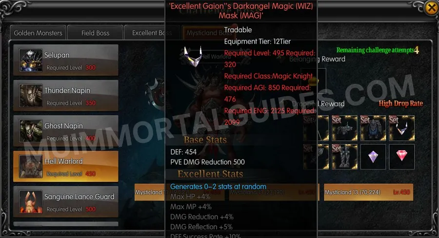 In-game screenshot of Excellent Gaion's Darkangel Magic (WIZ) Mask (MAG) tooltip