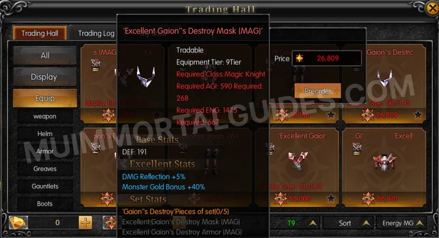 In-game screenshot of Excellent Gaion's Destroy Mask (MAG) tooltip