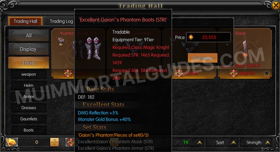 In-game screenshot of Excellent Gaion's Phantom Boots (STR) tooltip