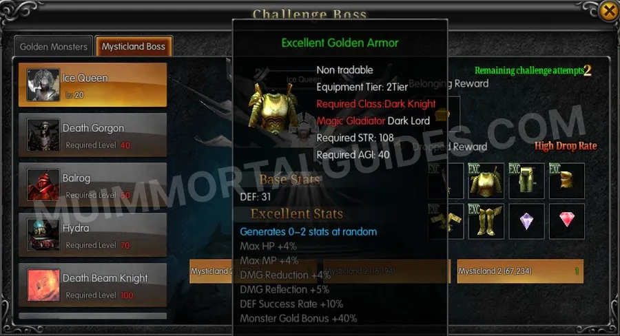 In-game screenshot of Excellent Golden Armor tooltip