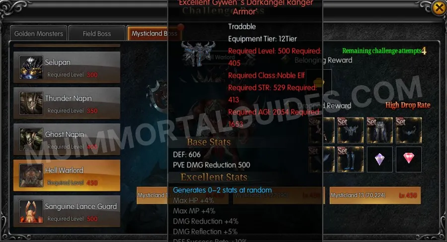 In-game screenshot of Excellent Gywen's Darkangel Ranger Armor tooltip