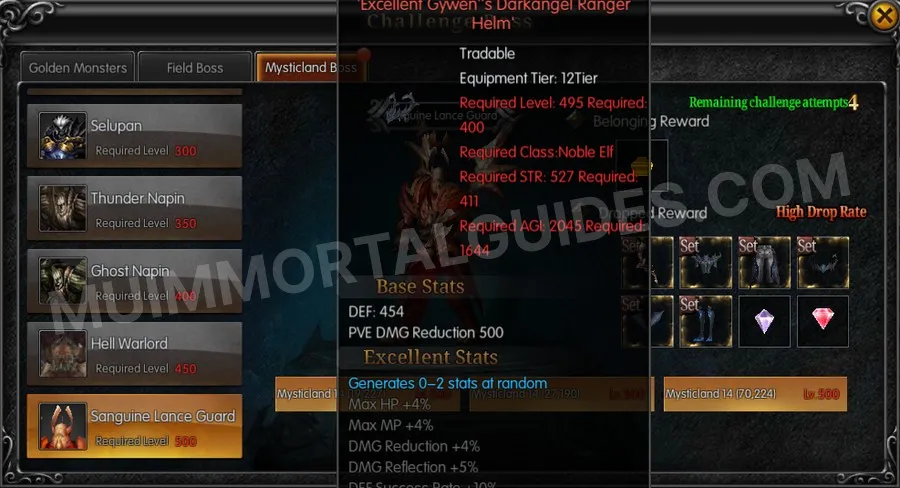 In-game screenshot of Excellent Gywen's Darkangel Ranger Helm tooltip