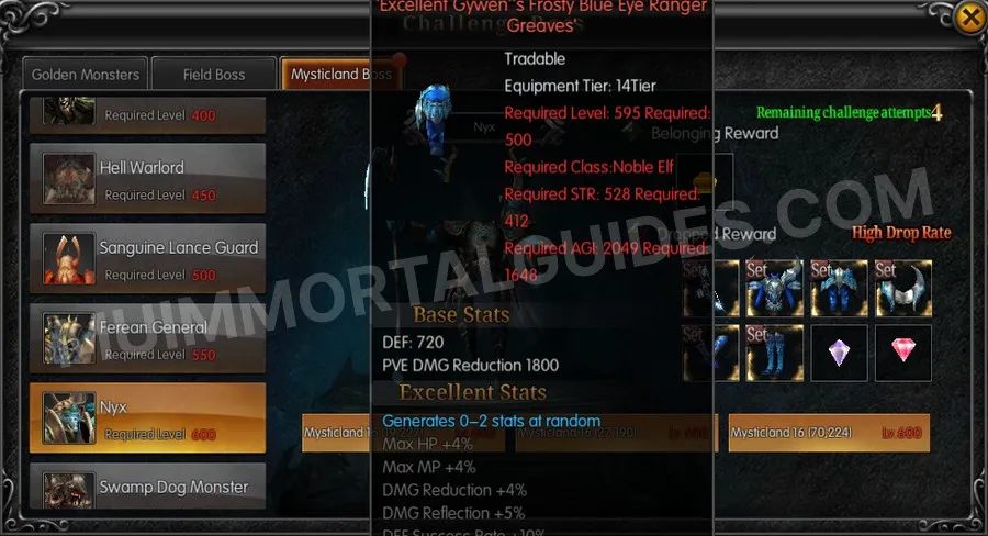 In-game screenshot of Excellent Gywen's Frosty Blue Eye Ranger Greaves tooltip