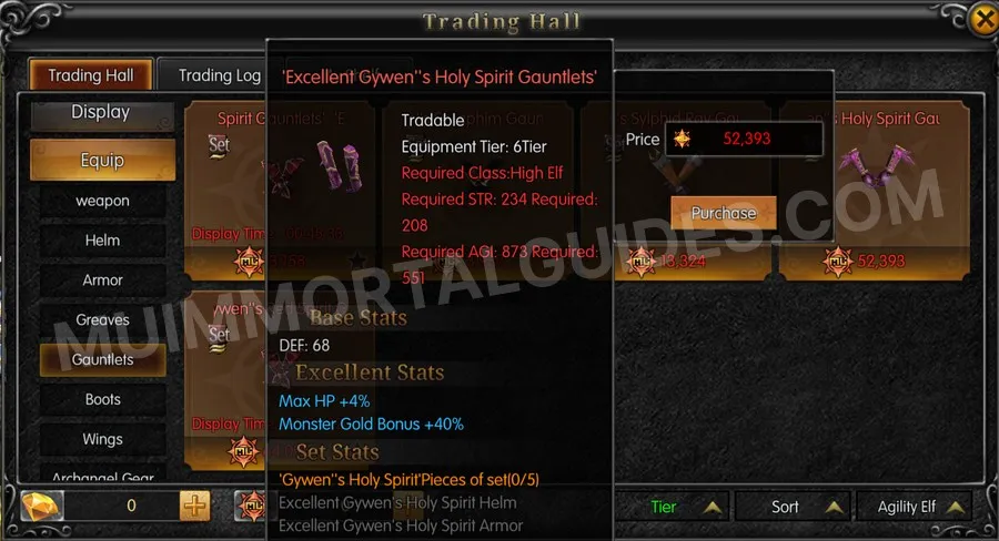 In-game screenshot of Excellent Gywen's Holy Spirit Gauntlets tooltip