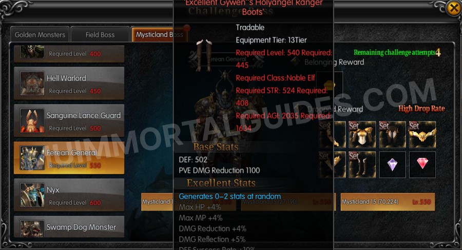 In-game screenshot of Excellent Gywen's Holyangel Ranger Boots tooltip