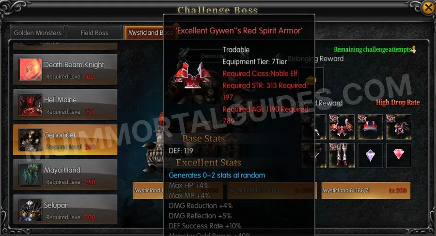 In-game screenshot of Excellent Gywen's Red Spirit Armor tooltip