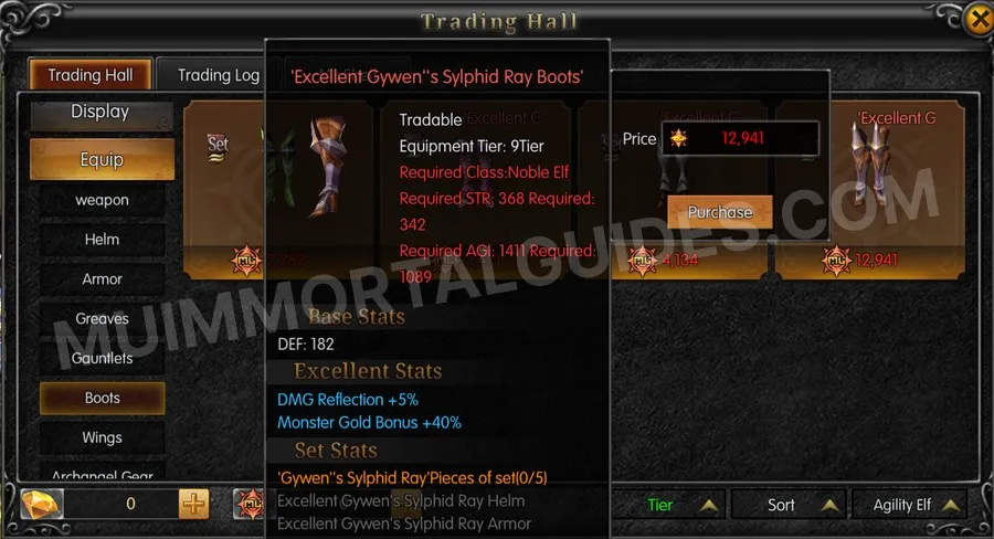In-game screenshot of Excellent Gywen's Sylphid Ray Boots tooltip