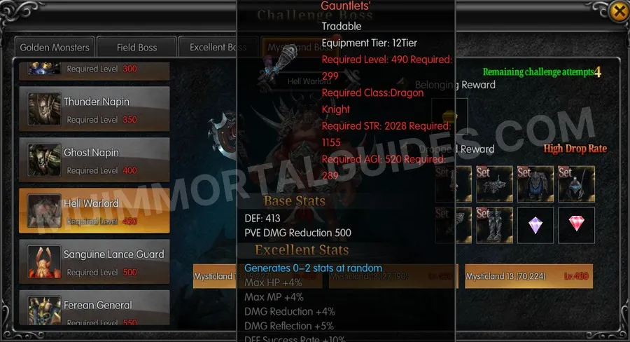 In-game screenshot of Excellent Hans' Dark Angel Knight Gauntlets tooltip
