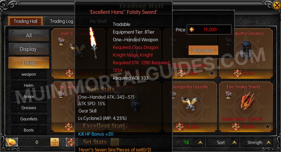 In-game screenshot of Excellent Hans' Falsity Sword tooltip