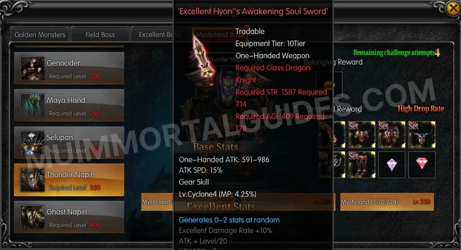 In-game screenshot of Excellent Hyon's Awakening Soul Sword tooltip
