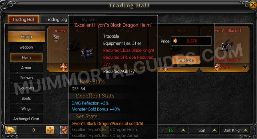 In-game screenshot of Excellent Hyon's Black Dragon Helm tooltip