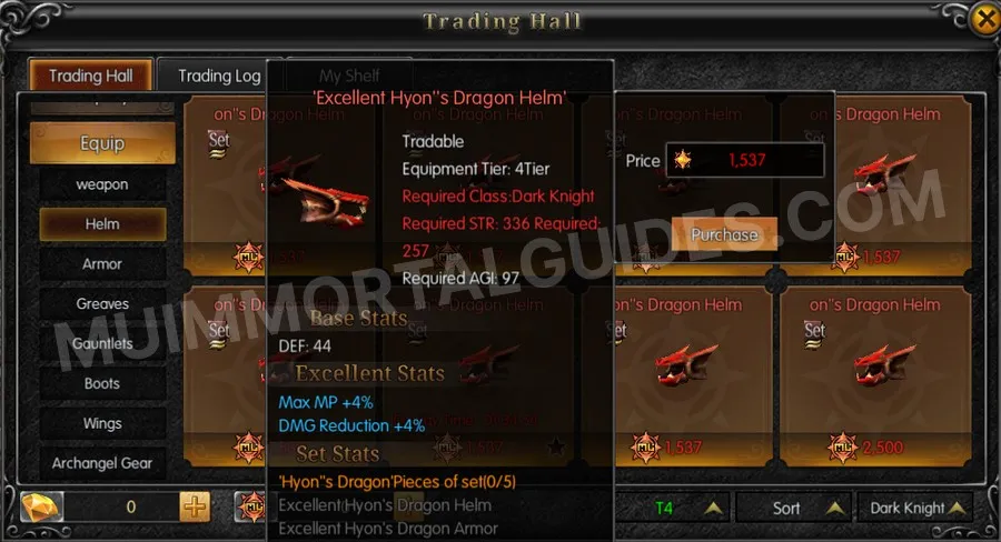 In-game screenshot of Excellent Hyon's Dragon Helm tooltip