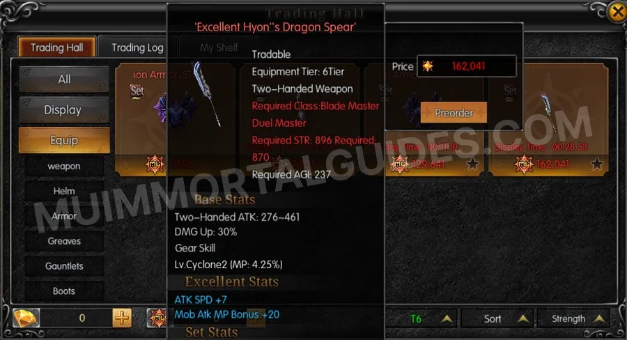 In-game screenshot of Excellent Hyon's Dragon Spear tooltip