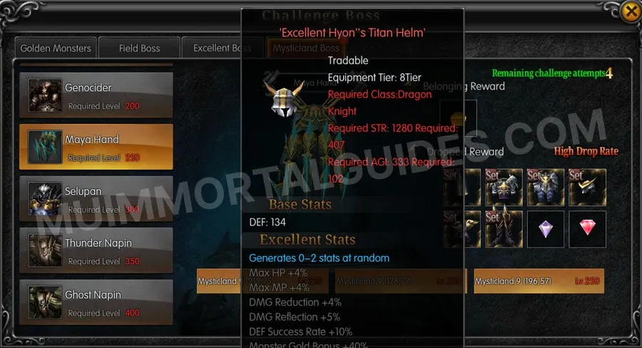 In-game screenshot of Excellent Hyon's Titan Helm tooltip