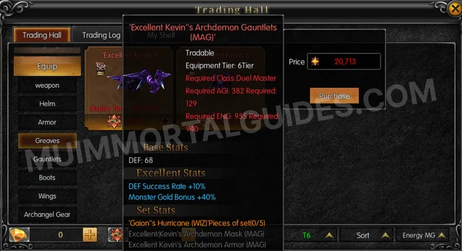 In-game screenshot of Excellent Kevin's Archdemon Gauntlets (MAG) tooltip