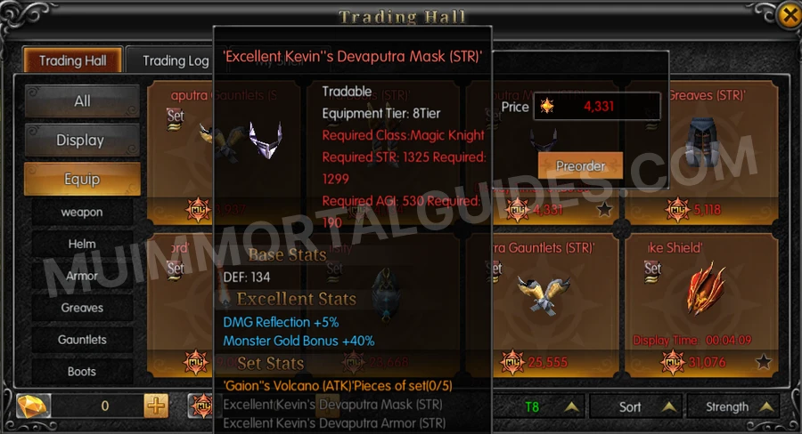 In-game screenshot of Excellent Kevin's Devaputra Mask (STR) tooltip
