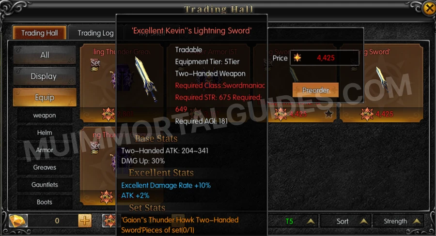 In-game screenshot of Excellent Kevin's Lightning Sword tooltip