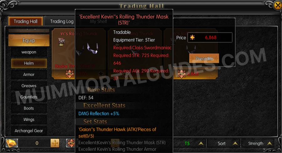 In-game screenshot of Excellent Kevin's Rolling Thunder Mask (STR) tooltip