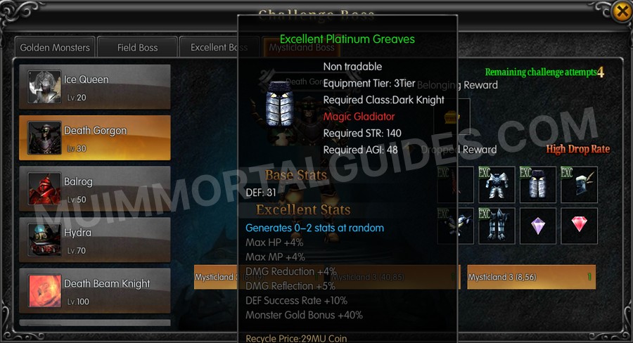 In-game screenshot of Excellent Platinum Greaves tooltip