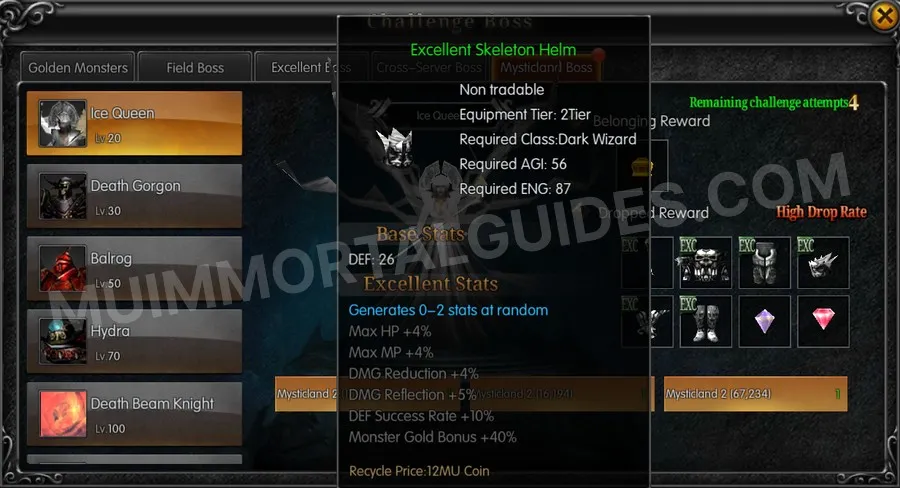 In-game screenshot of Excellent Skeleton Helm tooltip
