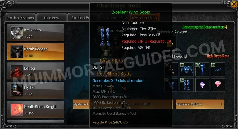In-game screenshot of Excellent Wind Boots tooltip
