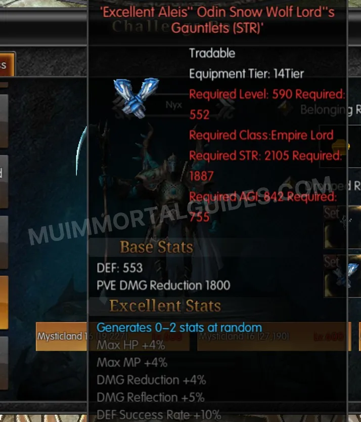 Screenshot of Excellent Aleis' Odin Snow Wolf Lord's Gauntlets (STR)