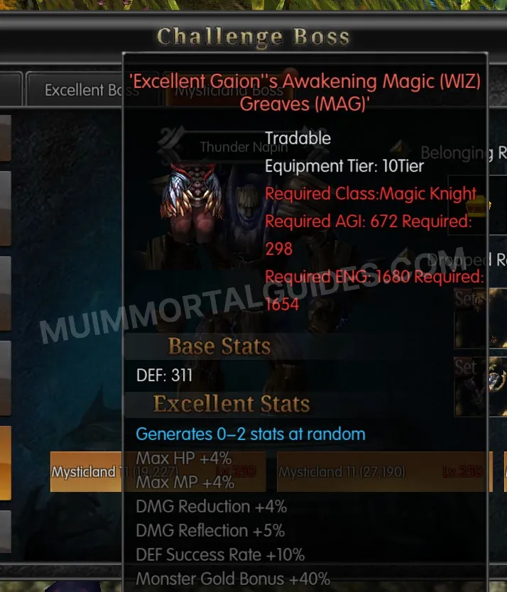 Screenshot of Excellent Gaion's Awakening Magic (WIZ) Greaves (MAG)