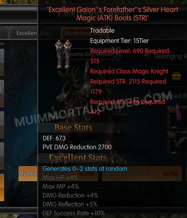 Screenshot of Excellent Gaion's Forefather's Silver Heart Magic (ATK) Boots (STR)