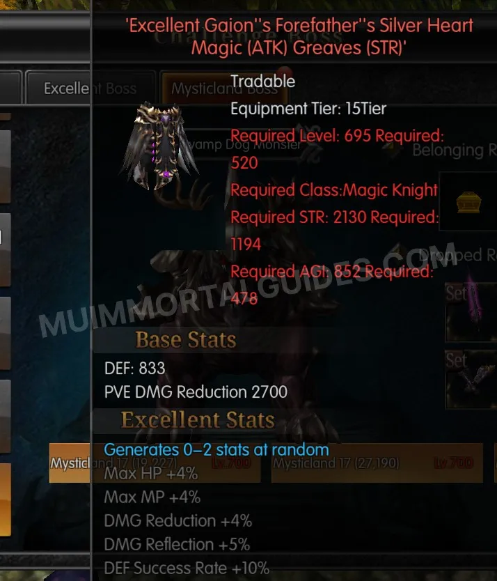 Screenshot of Excellent Gaion's Forefather's Silver Heart Magic (ATK) Greaves (STR)